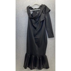 Shein Women's One Shoulder Long Sleeve Ruffle Midi Dress Size 1XL Solid Black
